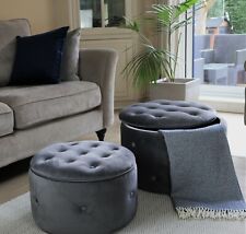 Valeria Set Of 2 Round Storage Ottoman/Foot Stool ,Dark Grey-OT72DG.No Return