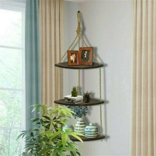 2 Style Wall Hanging Shelf Adjustable Jute Rope Pretty Wood Grain Corner Shelves