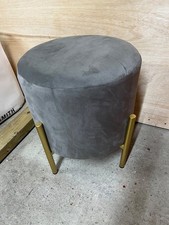 Grey velvet kick-stool brass legs accent boudoir seat chair footstool