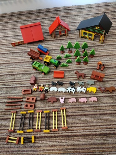 Wooden toy farm buildings - toy,