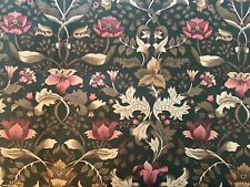 William Morris Style Green Based Cotton Fabric Raspberry & Ivory Detail X 1 M