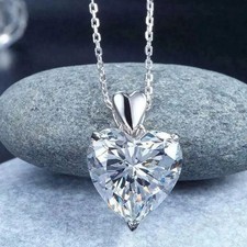 3Ct Heart Cut Diamond Women's Engagement Pendant Necklace 14K White Gold Finish