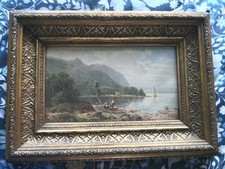 Framed tinted Victorian print. Highly decorative wooden frame 