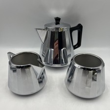 Vintage Swan Brand Cromalin Doric Ware 3 Piece Teaset Teapot Sugar Bowl Milk Jug