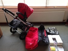 BUGABOO CAMELEON 2ND GEN RED / GREY INc.FLEECE FOOTMUFF & BROLLY