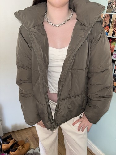 Zara khaki hooded - hooded, padded