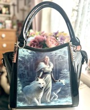 Anne Stokes 3D Gothic Black PVC Handbag Wolves / Winter Guardians 