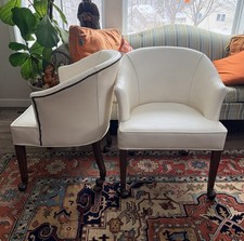 Vtg Vinyl Barrel Chairs Pair