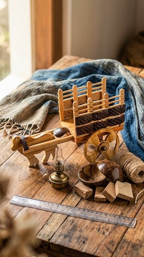Handcrafted wooden bullock - wooden,