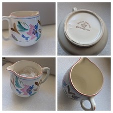Crown Devon 1930s 1940s Art Deco Milk Jug Cream Pink Blue Floral Made in England