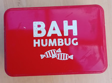 Christmas Bah Humbug Small Red Festive Tin, Empty, Collectible, Storage