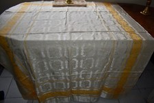 Elegant Antique Vintage 1920s Satin Rayon Art Deco Pattern Gold Cream Tablecloth