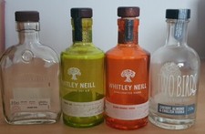 4 Small 20ml Empty Spirit Bottles - Whitley Neill, Woodford Reserve, Two Birds