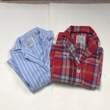 Jack Wills Pyjama Tops x2 Blue/White Stripe & Red Tartan 100% Cotton Size 10