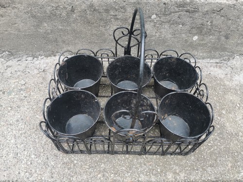 Vintage black metal pot herb - 6,