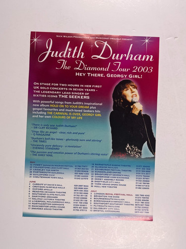 Judith durham flyer handbill - durham,