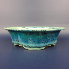 AIBA KOYO Signed Tokoname Oribe Glaze Small Bonsai Pot Mokko Shape 17cm New