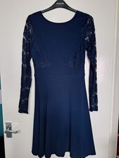 Navy Blue Lace Trim Fit And Flare Dress - Spotlight By Warehouse - 10