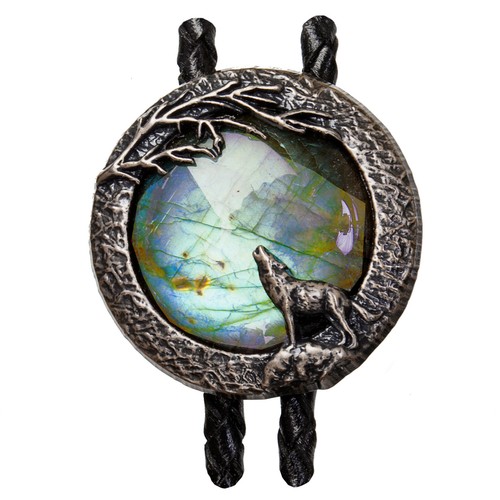 Bolo tie howling wolf silver - wolf,,