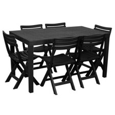 Plastic Rectangle Patio Dining Table & 6 Folding Chairs Outdoor Garden Furniture