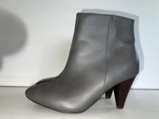TU WOMENS GREY LEATHER SIDE ZIP UP HEELED ANKLE BOOTS SHOE UK SIZE 6 EUR 39 D106