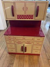 1950s Wolverine Lithograph Tin Childs Play Toy Kitchen Hoosier Cabinet Cupboard