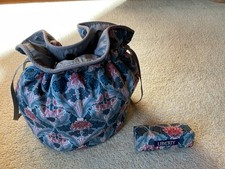 Liberty London Toiletries Wash Bag Red/Blue Floral + Lipstick Holder W/Mirror