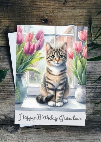 Cat birthday card personalised - cat,
