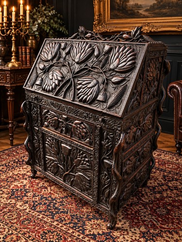 Antique carved davenport desk - davenport,