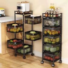 6 Tier Kitchen Rotating Storage Trolley Cart Utility Vegetable Mobile Shelf Rack