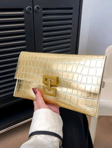 Gold crocodile pattern - crocodile, clutch