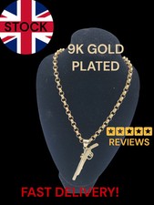 9k Gold  plated Shotgun Pendant And Solid Belcher Chain 22" Long Romany Bling 