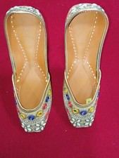 Women Shoes Leather Handmade Indian Wedding Mojaries Slip-On Flats Jutties US 8