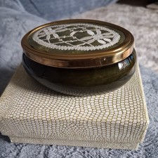 Framecraft Green Lidded Trinket Oval  pot Green  With Bedfordshire Lace Motif .