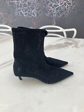 BNWT ZARA Black Kitten Heel Ankle Boots with Rhinestones Size 4/37