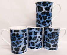 Leopard Blue Mugs Set 4 Fine