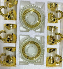 Turkish Arabic 6pcs Glass Tea & Kahwa Serving Set With Saucers Gift
