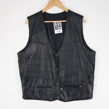 Vintage Black Leather Waistcoat Gilet Vest Size XL (T9850)