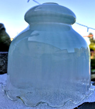 Antique Frilly Scalloped Rim Vaseline Glass Ceiling Light/Lamp Shade.Clear/Green