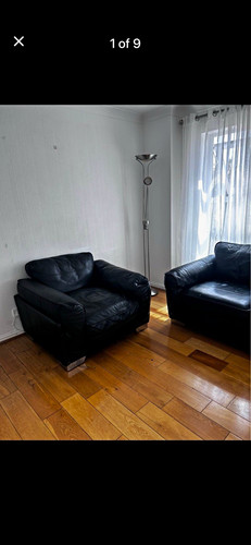 Black leather seater - leather, sofa