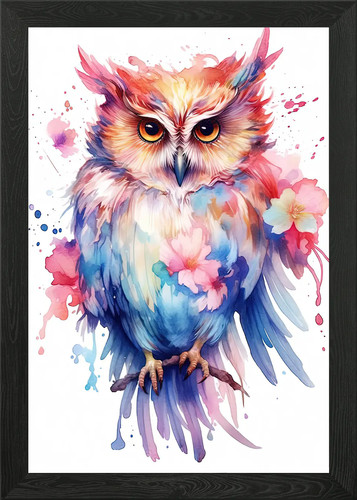Watercolor owl painting framed - watercolor,