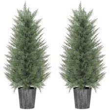 HOMCOM Set of 2 Artificial Cypress Trees with PE Leaves for Indoor Outdoor