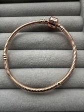 Pandora S925 Classic Square Rose Gold Buckle Snake Chain Charm Bracelet 19cm