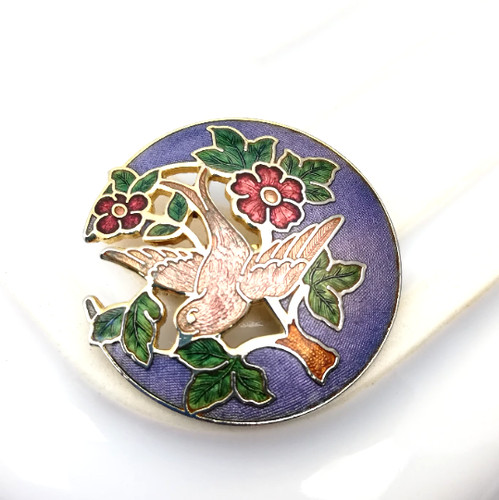 Enamel bird moon brooch - bird,