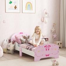 Toddler Bed Frame, Ballet Theme Kids Bed with Safety Rails, Pink