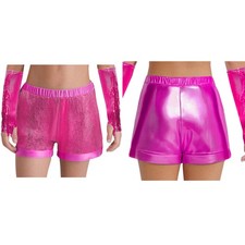 UK Girls Sequin Dance Shorts Shiny Glitter Party Metallic Sparkly Disco Bottoms