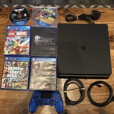 Sony PlayStation 4 Slim 500GB Console - Black With Blue Controller & 6 Games