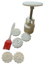 Mooncake Mold Press Set With 5 Flower Cookie Stamps With Dough Scrapers White U