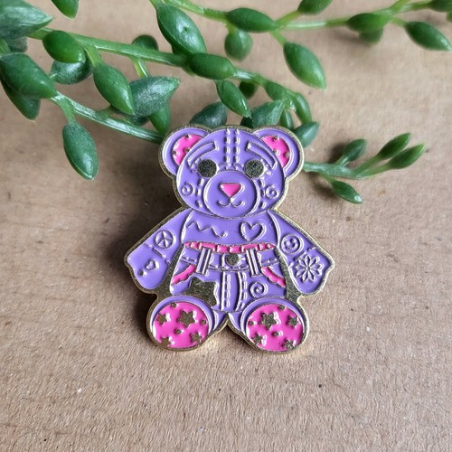 Doodle bear enamel metal pin - enamel,
