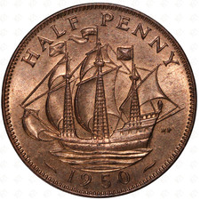 1950 Great Britain George VI Half Penny Coin (Dies 2+O)